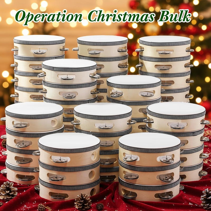 Lukmaa 50 Pcs 4 Inch Wedding Tambourine Bulk Drum for Adults Hand Held Percussion Gift Wood Metal Jingles Musical Educational Drum Instrument for Church Wedding Party Favor - Image 3